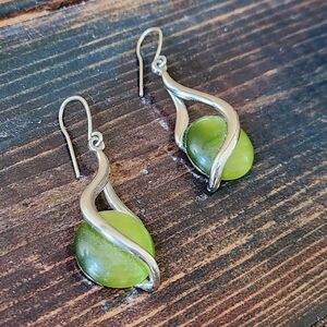 Green Stone Silver Earrings